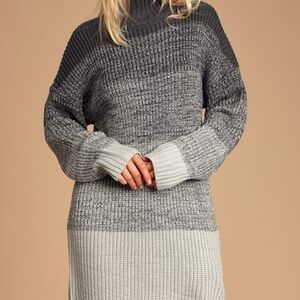 Lulus Snuggle Buddy Grey Colorblock Knit Sweater Dress - Size XS